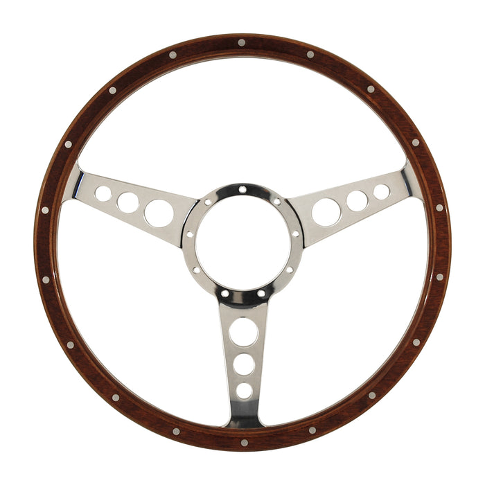 Classic 3 Spoke Dished 15" Wood Rim Steering Wheel 9 Bolt
