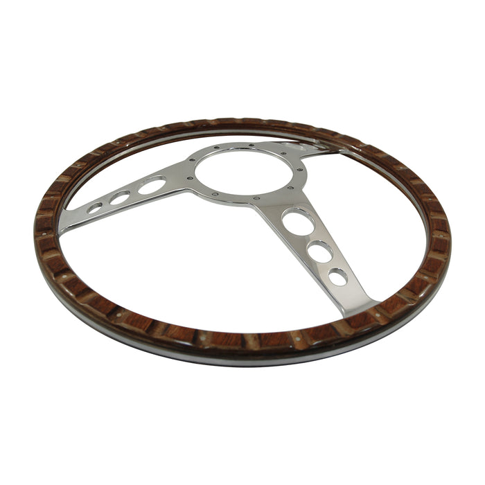 Classic 3 Spoke Dished 15" Wood Rim Steering Wheel 9 Bolt