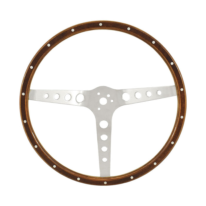 Classic 3 Spoke Deep Dished 15" Wood Rim Steering Wheel 3 Bolt, Spokes w/Holes