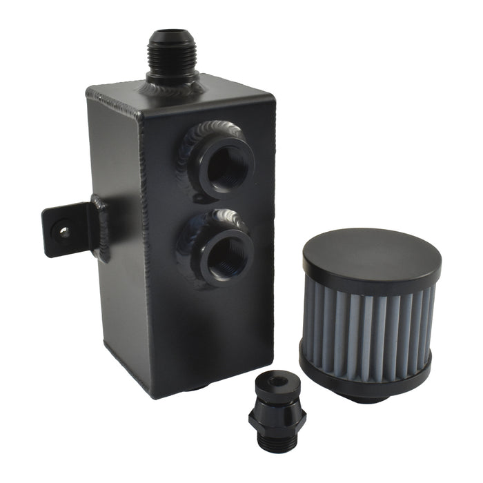 Black Aluminium 1 Litre Rectangular Oil Catch Tank Can with Breather, -10AN Ports