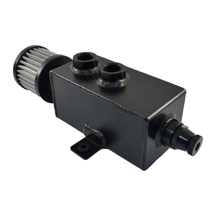 Black Aluminium 1 Litre Rectangular Oil Catch Tank Can with Breather, -10AN Ports