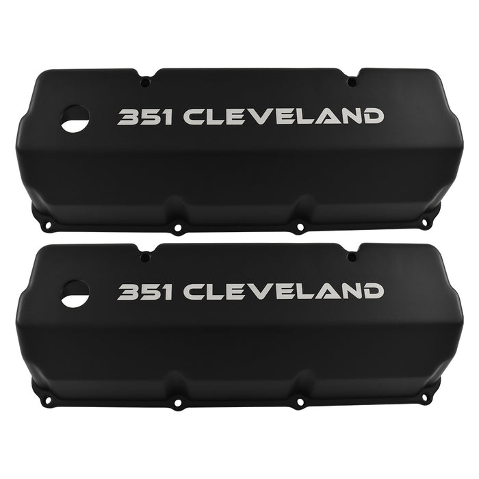 Cast Aluminium Ford Cleveland 302 351 Valve Covers, 351 Cleveland Logo, Black