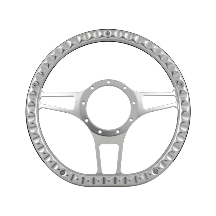 Cal Custom 14" D-Shape Billet Aluminium Steering Wheel, Black Leather Half-Wrap