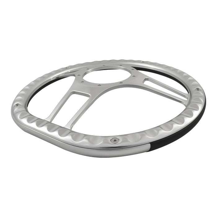 Cal Custom 14" D-Shape Billet Aluminium Steering Wheel, Black Leather Half-Wrap