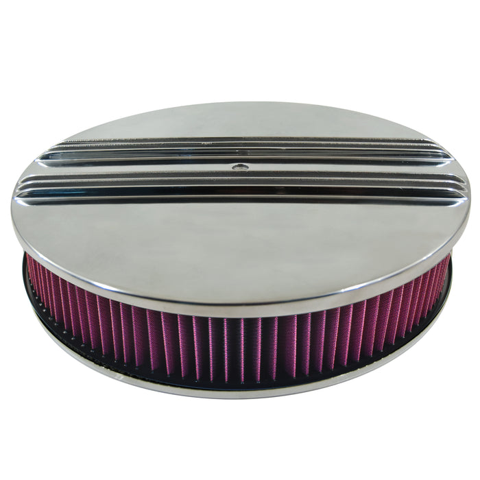 14" Round Air Cleaner Kit Half Finned Polished