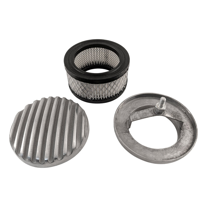 4" Round Air Cleaner Assembly, 2-5/8" Neck - Full Finned Polished Aluminium