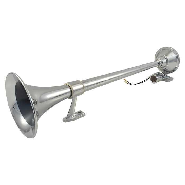 Chrome Single Round Trumpet Air Horn 630mm Long 12V/24V, Loud Truck Train