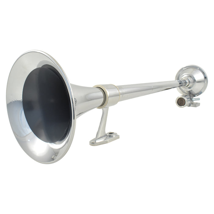 Chrome Single Round Trumpet Air Horn 630mm Long 12V/24V, Loud Truck Train