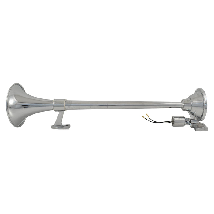 Chrome Single Round Trumpet Air Horn 630mm Long 12V/24V, Loud Truck Train