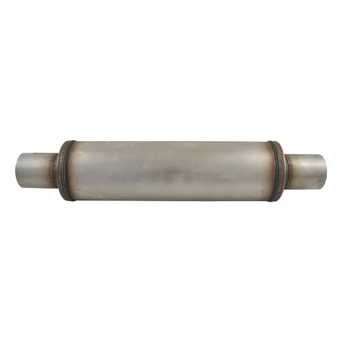 409 Stainless Steel Round Muffler, 2-1/4" In/Out, 4" Body Diameter 20" Overall