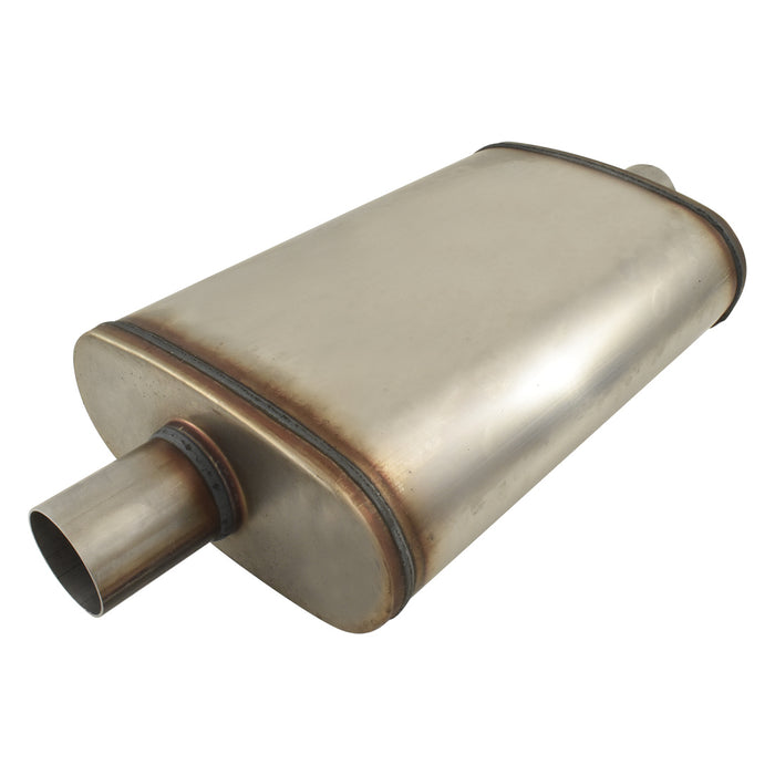 Outlaw T-409 Stainless Steel Straight Through Muffler, Single 2" Inlet/Outlet, Centre/Centre