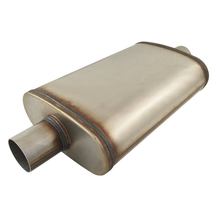 Outlaw T-409 Stainless Steel Straight Through Muffler, Single 2-1/4" Inlet/Outlet, Centre/Centre