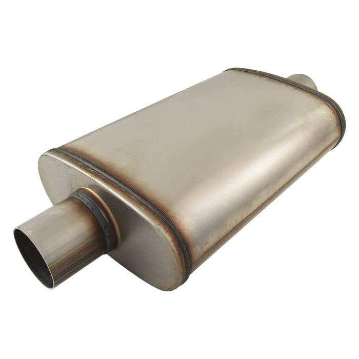 Outlaw T-409 Stainless Steel Straight Through Muffler, Single 2-1/2" Inlet/Outlet, Centre/Centre