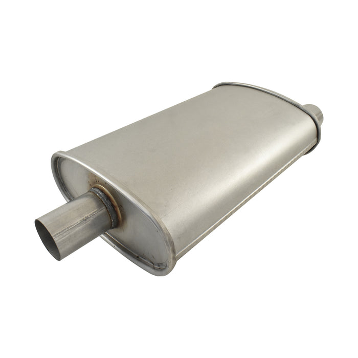 Aluminized Steel 2" Turbo Style Muffler Centre Inlet / Offset Outlet