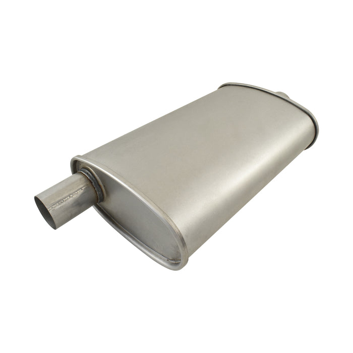 Aluminized Steel 2" Turbo Style Muffler Centre Inlet / Offset Outlet
