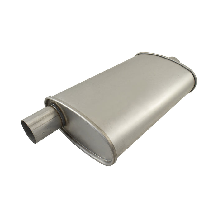 Aluminized Steel 2-1/4" Turbo Style Muffler Centre Inlet / Offset Outlet