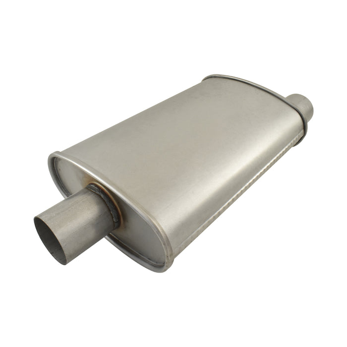 Aluminized Steel 2-1/2" Turbo Style Muffler Centre Inlet / Offset Outlet