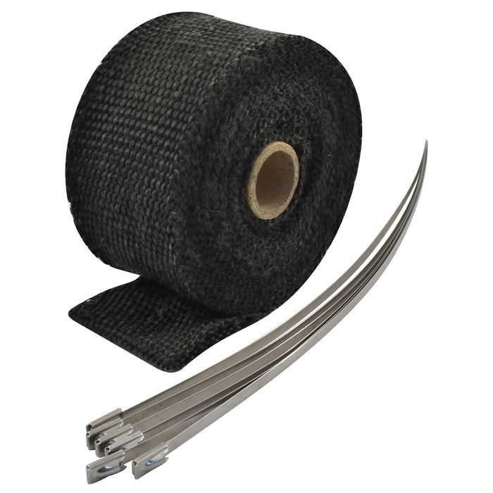 Exhaust Wrap 2" X 15', Fibreglass Black W/Stainless Ties - CAL-H1011BK