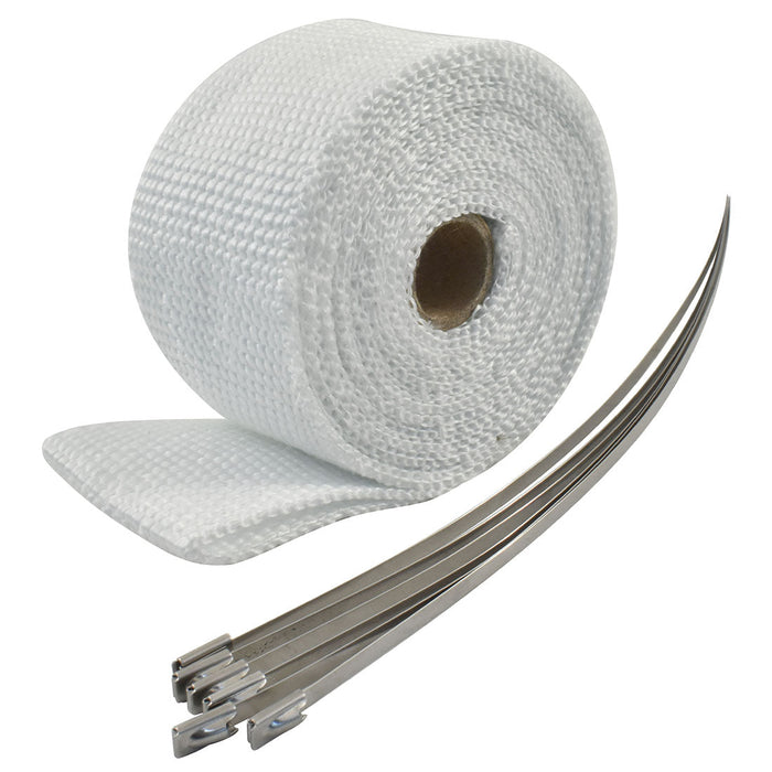 Cal Custom Heat Solutions 2 Inch By 50 Foot (5.08cm by 15.24m) White Insulated Fibreglass Exhaust Wrap With Stainless Steel Ties