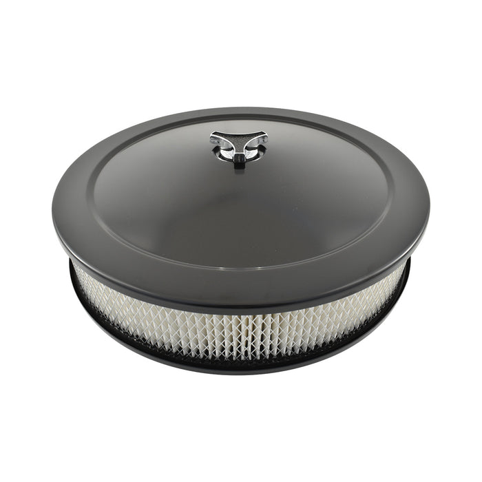 Air Cleaner Black 14" x 3" Recessed Base 5-1/8" Neck Holley, Edelbrock, Rochester, Quadrajet