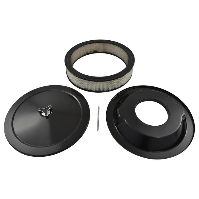 Air Cleaner Black 14" x 3" Recessed Base 5-1/8" Neck Holley, Edelbrock, Rochester, Quadrajet