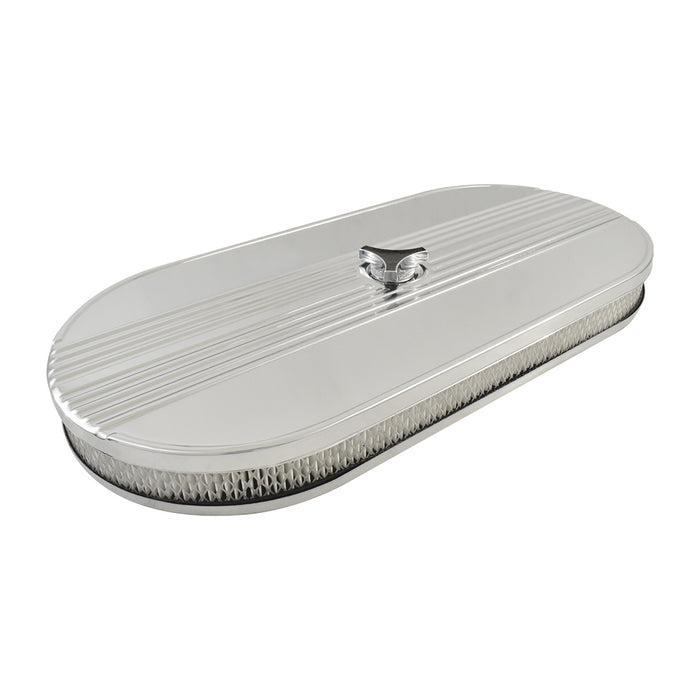 Oval Air Cleaner No Logo Suit Single 4 bbl Chrome Steel, 21 x 10 Inch