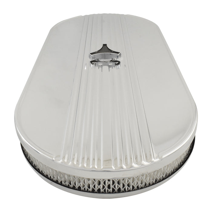 Oval Air Cleaner No Logo Suit Single 4 bbl Chrome Steel, 21 x 10 Inch