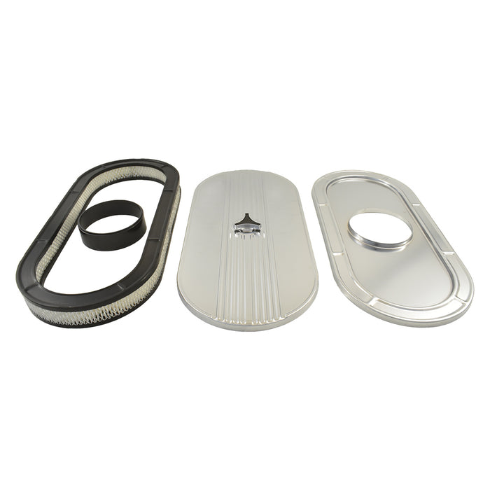 Oval Air Cleaner No Logo Suit Single 4 bbl Chrome Steel, 21 x 10 Inch