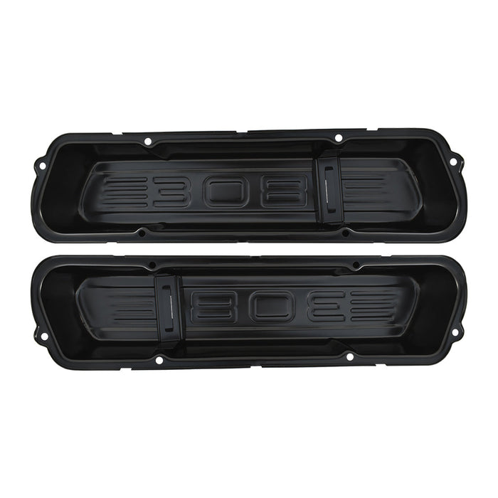 308 Logo Holden V8 Black Steel Valve Rocker Covers Tall Design Pair