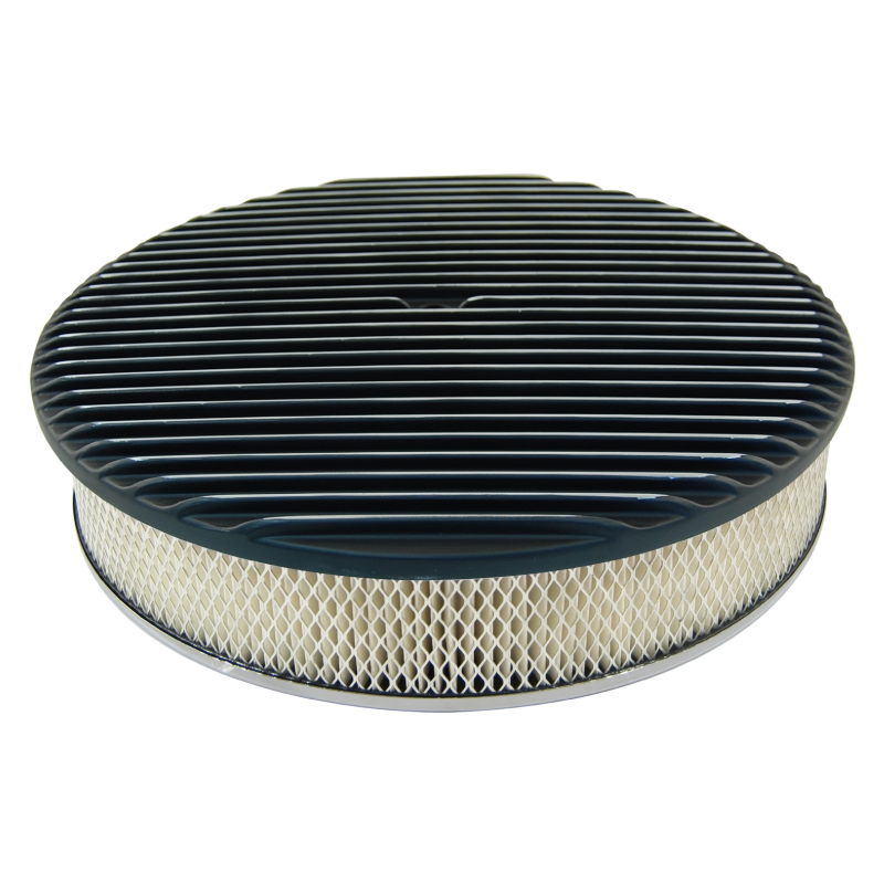 Small Block Chevy 327 14" Round Air Cleaner Kit - Black Powder Coat, With 327 Flag Logo, Washable Filter