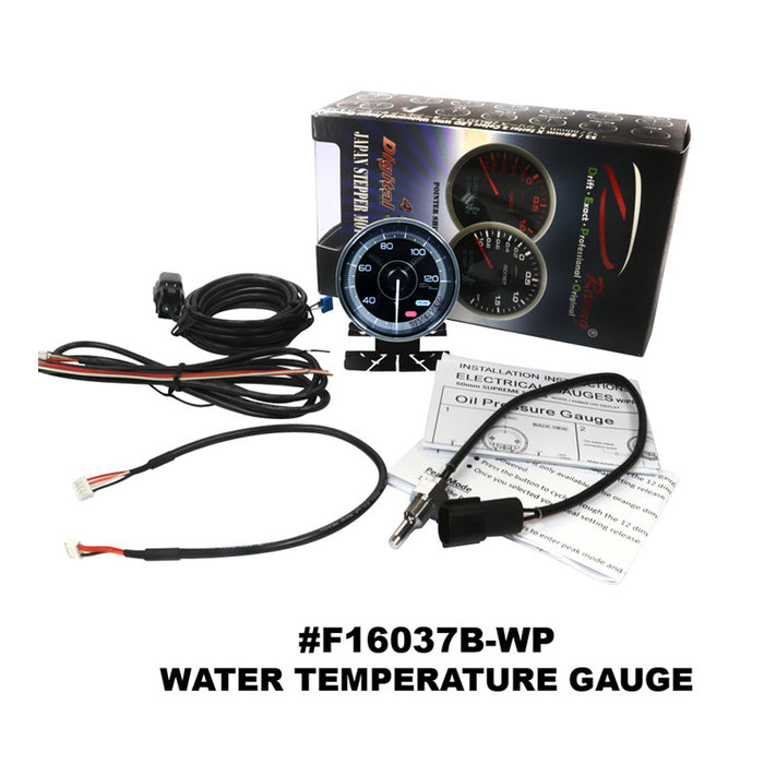 Depo Racing FS Series Water Temperature °C Gauge 60mm, Peak/Warning, FS6037B-WP