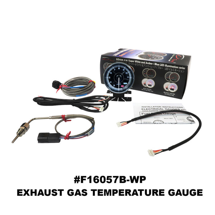 Depo Racing FS Series Exhaust Gas Temp °C Gauge 60mm, Peak/Warning, FS6057B-WP