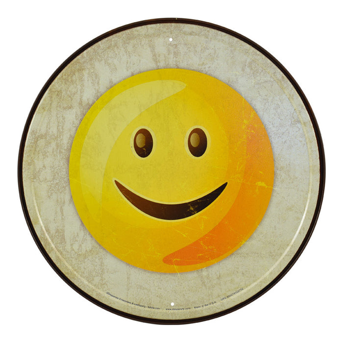 Emoji - Smiling - Round Metal Sign 29.8cm Diameter Genuine American Made