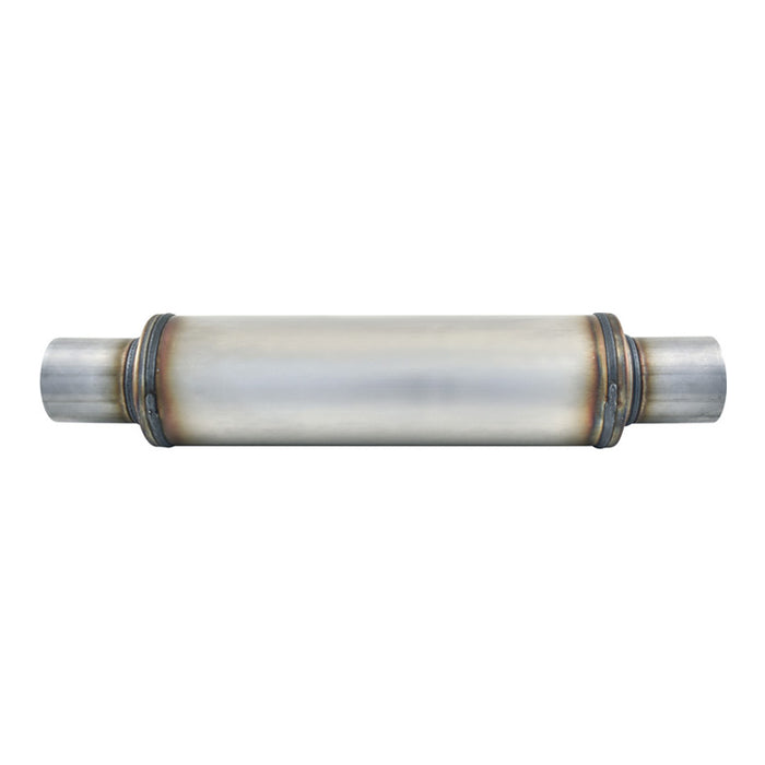 409 Stainless Steel Round Muffler, 2-1/2" In/Out, 4" Body Diameter 20" Overall