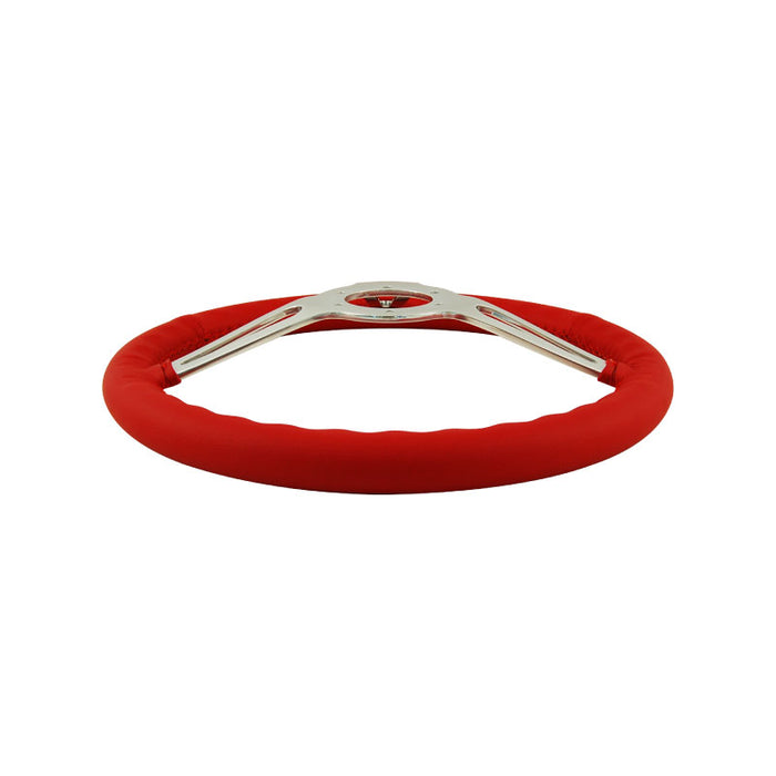 14" Aluminium 6 Bolt Steering Wheel Red Leather Full-Wrap Slotted Spokes