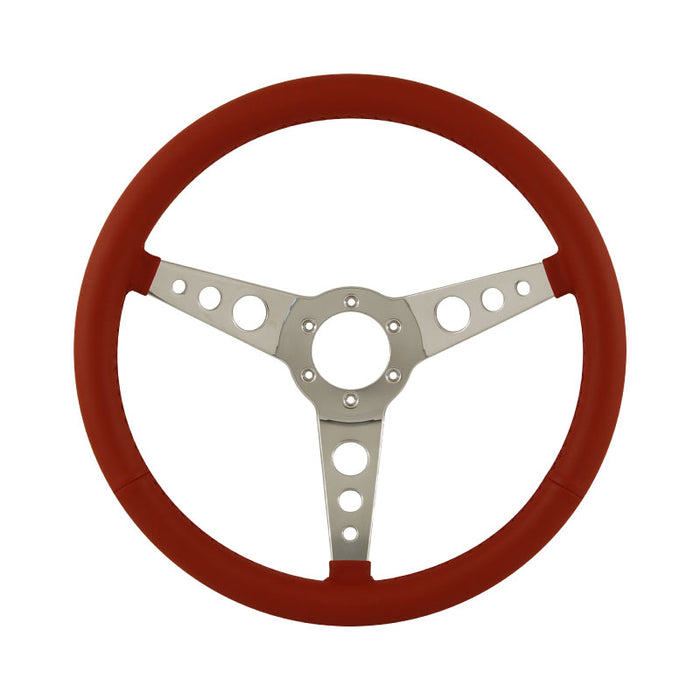 15" Aluminium 6 Bolt Steering Wheel Red Leather Full-Wrap Spokes w/Holes