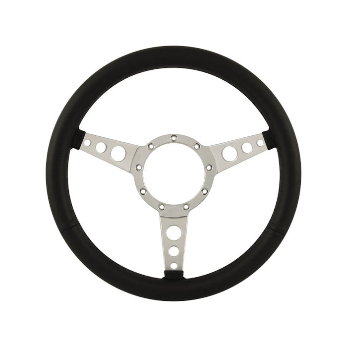 14" Aluminium 9 Bolt Steering Wheel Black Leather Full-Wrap Spokes w/Holes