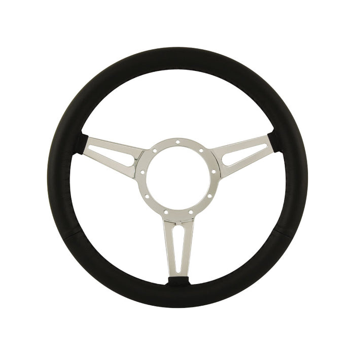 14" Aluminium 9 Bolt Steering Wheel Black Leather Full-Wrap Slotted Spokes