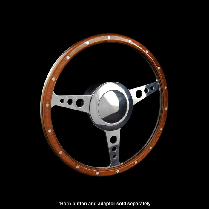 Classic 3 Spoke Flat 13" Wood Rim Steering Wheel 9 Bolt