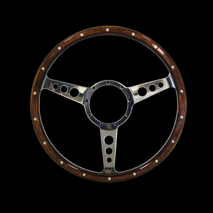 Classic 3 Spoke Dished 14" Wood Rim Steering Wheel 9 Bolt