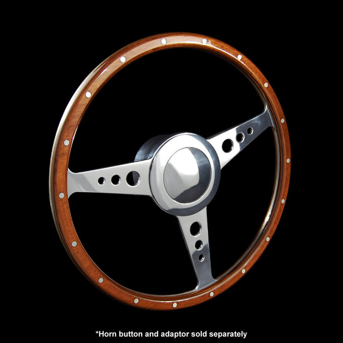 Classic 3 Spoke Flat 15" Wood Rim Steering Wheel 9 Bolt