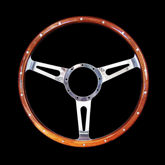 Classic 3 Spoke Dished 15" Wood Rim Steering Wheel 9 Bolt