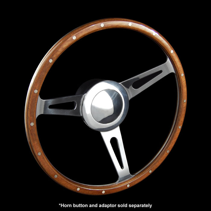 Classic 3 Spoke Dished 15" Wood Rim Steering Wheel 9 Bolt