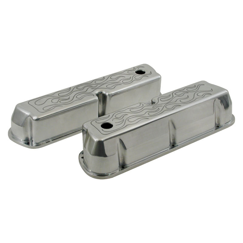 Cal Custom SB Ford Tall Valve Covers Aluminium Flame Design, 289, 302, Australian Auto