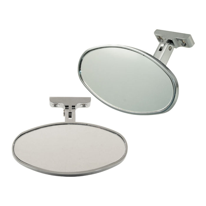 Cal Custom Oval Rear View Interior Mirror Chrome Aluminium, Screw On Mount