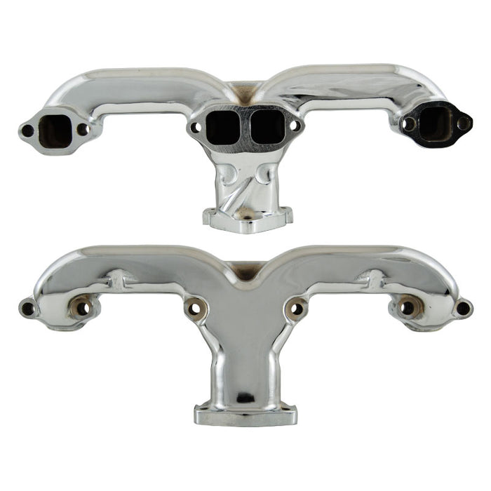 Cal Custom Small Block Chev 2-1/2" Outlet Rams Horn Style Chromed Cast Iron Exhaust Manifold 1955+