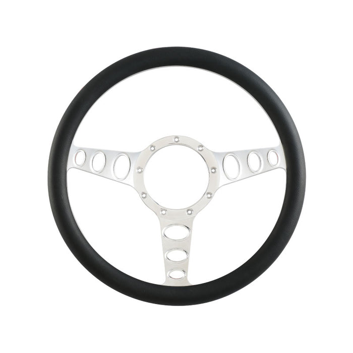 Cal Custom 14" Outlaw Billet Aluminium Steering Wheel, Black Leather Half-Wrap