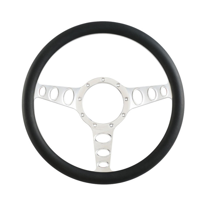 Cal Custom 15.5" Outlaw Billet Aluminium Steering Wheel, Black Leather Half-Wrap