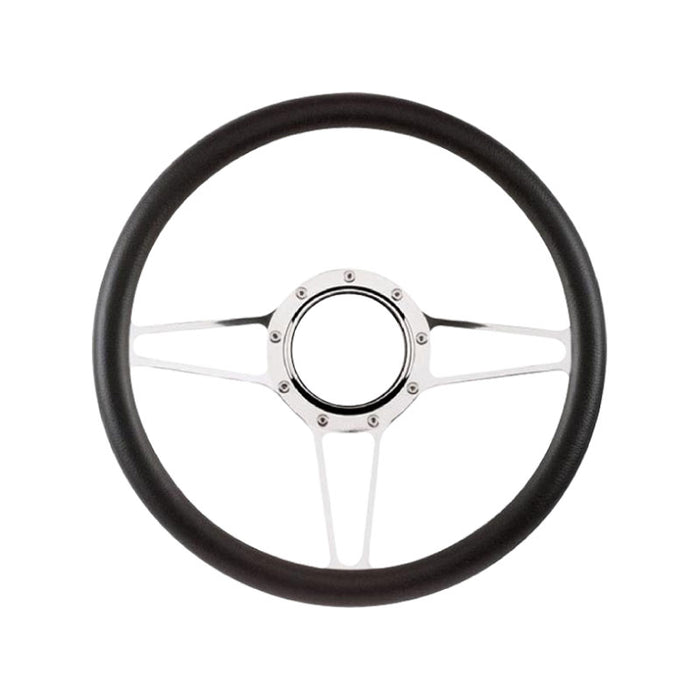 Cal Custom 14" Street Lite Billet Aluminium Steering Wheel, Black Leather Half-Wrap