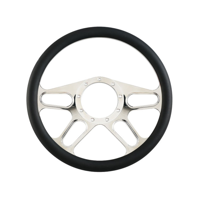 Cal Custom 14" Hustler Billet Aluminium Steering Wheel, Black Leather Half-Wrap